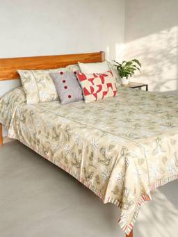 Freedom Tree - Udanti Birds Sand Screen Cotton Thin Slub Bedcover With 2 Pillow Covers