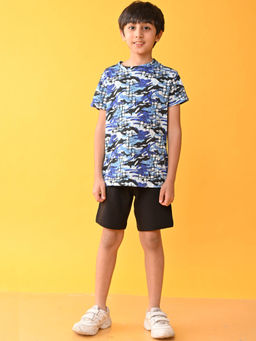 ANTHRILO - Graffiti Camo White Black Printed T-Shirt & Shorts (Set of 2)