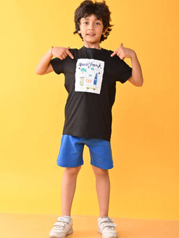 ANTHRILO - Network Black Blue Royal Graphic T-Shirt & Shorts (Set of 2)