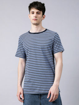 Matinique - Dark Navy Striped Round Neck T Shirt