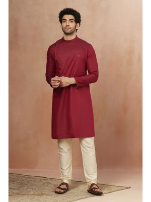 Sleek Maroon Cotton Blend Trendy Fashioner Cotton Blend Readymade Suit Collection With Maroon Cotton Blend