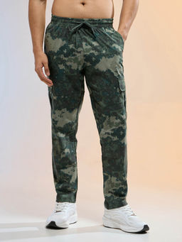 Technosport - Men Olive Printed Straight Fit Sports Cargo with Ts Lytra Trackpant