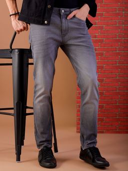 The Indian Garage Co - Grey Men's Slim Fit Solid Mid-Rise Jeans