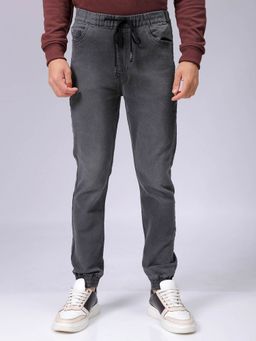 The Indian Garage Co - Black Men's Slim Fit Solid Mid-Rise Stretchable Denim Joggers