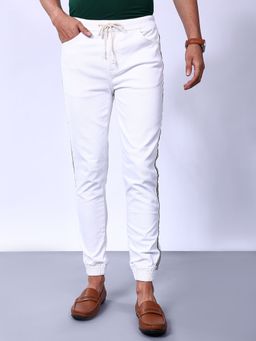 The Indian Garage Co - White Men's Slim Fit Solid Mid-Rise Stretchable Denim Joggers