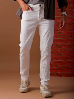 The Indian Garage Co - White Men's Slim Fit Solid Mid-Rise Jeans