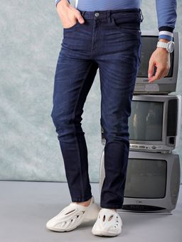 The Indian Garage Co - Men's Slim Fit Blue Solid Mid-Rise Stretchable Jeans