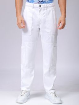 The Indian Garage Co - White Men's Dad Fit Solid Mid-Rise Jeans