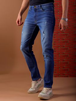 The Indian Garage Co - Men's Slim Fit Solid Blue Mid-Rise Jeans