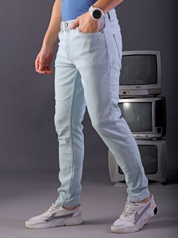 The Indian Garage Co - Men's Slim Fit Solid Light Blue Stretchable Jeans