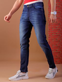 The Indian Garage Co - Men's Slim Fit Dark Blue Solid Stretchable Jeans