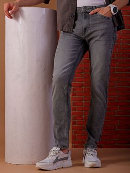 The Indian Garage Co - Men's Slim Fit Solid Grey Mid-Rise Stretchable Jeans