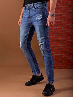 The Indian Garage Co - Men's Slim Fit Solid Mid-Rise Stretchable Jeans