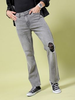 The Indian Garage Co - Men's Solid Grey Mid-Rise Stretchable Jeans
