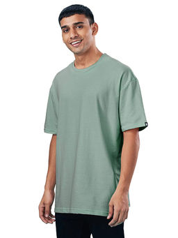 The Souled Store - Men Solids Oversized Sage Green Oversized T-shirts