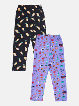KiddoPanti - Boys Black & Purple AOP Printed Pyjamas (Pack of 2)