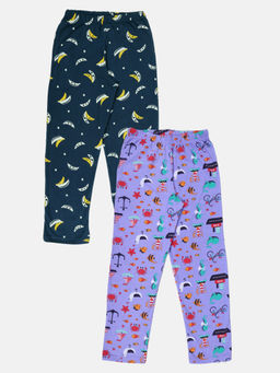 KiddoPanti - Boys Navy Blue & Purple AOP Printed Pyjamas (Pack of 2)