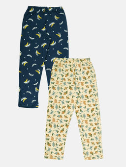 KiddoPanti - Boys Navy Blue & Yellow AOP Printed Pyjamas (Pack of 2)