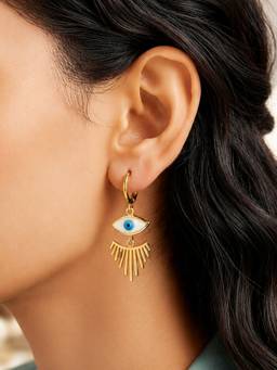 ARTKLIM - Blue Evil Eye Fringe Anti-Tarnish Hoop Earring