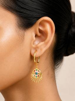 ARTKLIM - Colorful Evil Eye Sun Charm Anti-Tarnish Hoop Earring