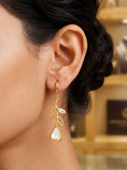 ARTKLIM - White Tulip Leaf Drop Hoop Anti-Tarnish Earring