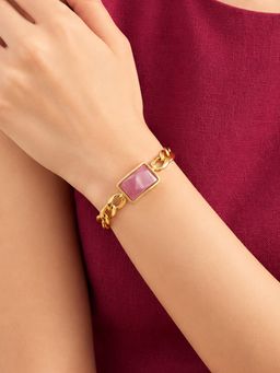 ARTKLIM - Pink Mother Of Pearl Rectangle Gold Anti-Tarnish Bracelet
