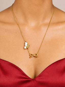 ARTKLIM - Butterfly Bow Pendant Gold Chain Anti-Tarnish Necklace