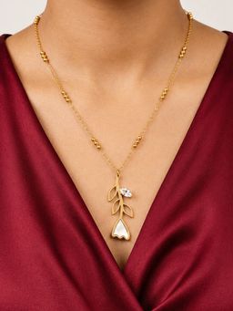 ARTKLIM - Crystal Leaf Floral Pendant Gold Beaded Anti-Tarnish Necklace
