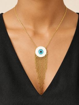 ARTKLIM - Blue Evil Eye Round Pendant Gold Chain Anti-Tarnish Necklace