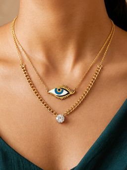 ARTKLIM - Evil Eye Charm Crystal Gold Chain Anti-Tarnish Necklace