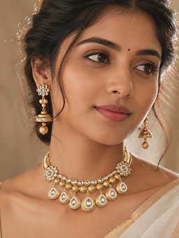 Fida - White Floral Kundan Embellishment Jewellery Set