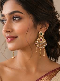 Fida - Gold Kundan Shaped Women Ethnic Drop Earrings