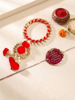 STILEADDA - Multi-Color Bhai Bhabhi Designer Rakhi And Lumba With Roli Chawal