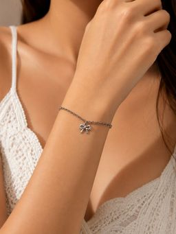 Accessher - Silver-Toned Bow Bracelet For Women