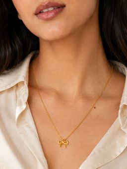 Accessher - Gold-Toned Bow Pendant Neckchain For Women