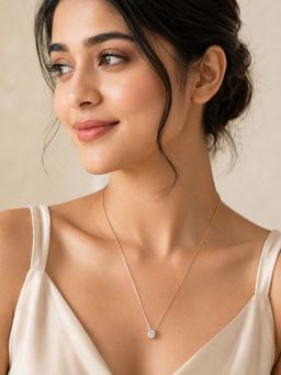 Accessher - Rose Gold-Toned Brass Round Stone Pendant Necklace For Women