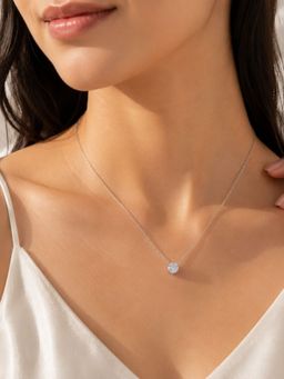 Accessher - Silver Toned Brass Round Stone Pendant Necklace For Women