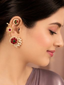 OOMPH - Gold Tone Ethnic Peacock Design With Kemp Stone Beads Ear Cuff