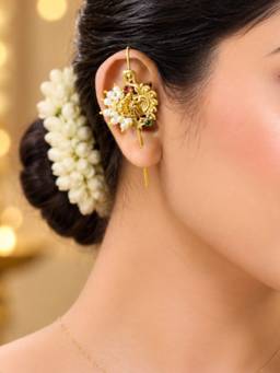 OOMPH - Gold Tone Ethnic Peacock Design With Kemp Stone Beads Ear Cuff