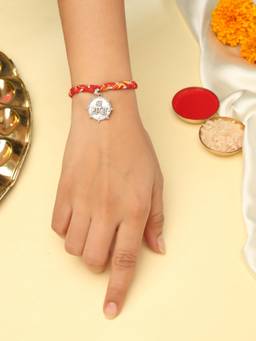 Kicky and Perky - 925 Sterling Silver Sri Radha Rakhi With Roli Chawal