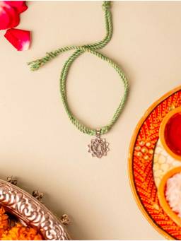 Kicky and Perky - 925 Sterling Silver Heart Chakra Rakhi With Roli Chawal