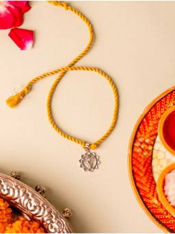 Kicky and Perky - 925 Sterling Silver Solar Plexis Rakhi With Roli Chawal
