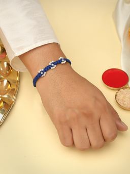 Kicky and Perky - 925 Sterling Silver Floral Pearl Rakhi With Roli Chawal