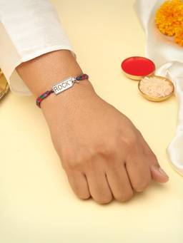 Kicky and Perky - 925 Sterling Silver Moissanite Rock Star Rakhi With Roli Chawal