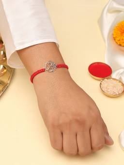 Kicky and Perky - 925 Sterling Silver Cutout Rose Rakhi With Roli Chawal