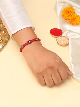 Kicky and Perky - Multi-Color Handcrafted 5-Gemstone Macrame Rakhi With Roli Chawal