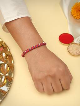 Kicky and Perky - Sterling Silver Braided Rakhi With Roli Chawal