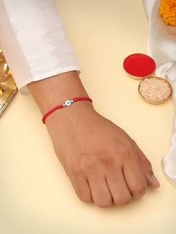 Kicky and Perky - 925 Sterling Silver Evil Eye Rakhi With Roli Chawal