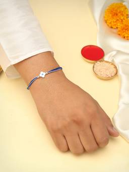 Kicky and Perky - 925 Sterling Silver Evil Eye Clover Blue Rakhi With Roli Chawal