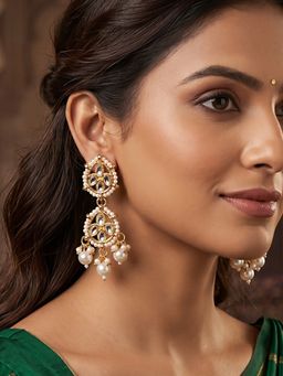 Fida - Kundan Shaped Women Ethnic Pearl Drop Earrings